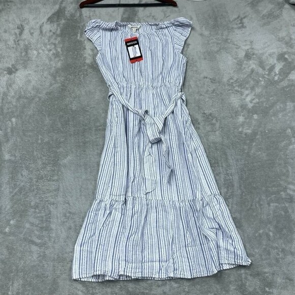 Briggs Women’s Striped Linen Blend Midi Dress With Tie Waist d0115 - Picture 2 of 6